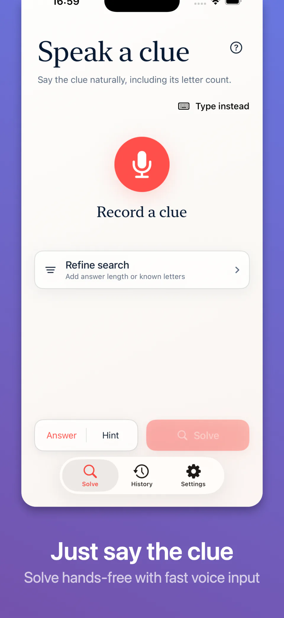 Speak a crossword clue for hands-free solving